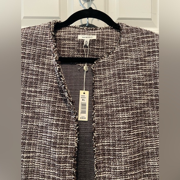 Max Studio Tan Boucle Textured Open Front Blazer Womens XL Lightweight - Picture 2 of 3